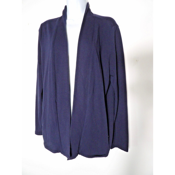 T Talbots Medium Cardigan Sweater Pima Cotton Open Style Pockets Navy Blue Basic - Picture 10 of 16